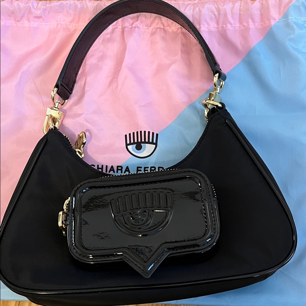 Chiara Ferragni Black Shoulder Bag with Eye Detail